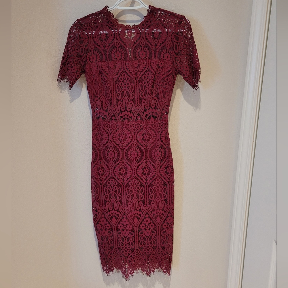 Lulus Elegant Lace Burgundy Dress